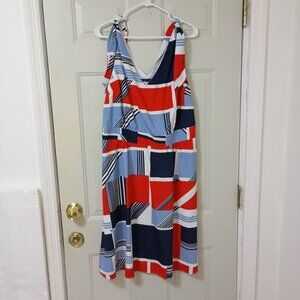 Tommy Hilfiger Womens Sleeveless Geometric Print Dress Midi Size XL